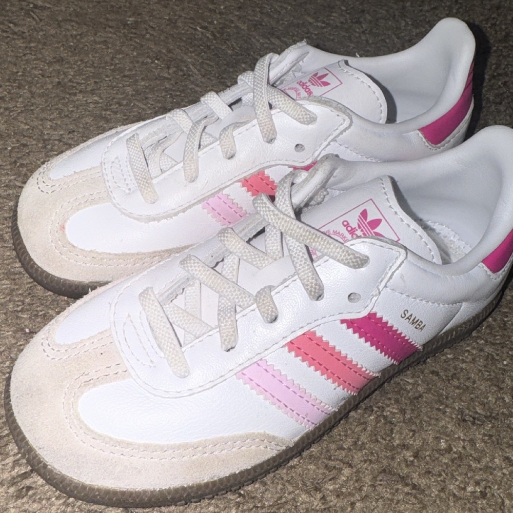 adidas White Sneakers with Pink Gradient Three-Stripes